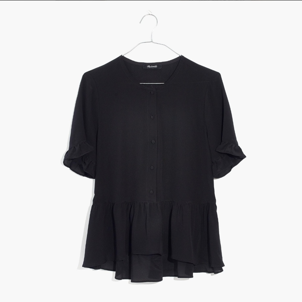 NEW cute black peplum shirt! (REAL SILK)